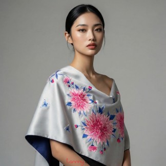 Khăn lụa 2 mặt thêu hoa và lá 40*200 cm- Mẫu 8